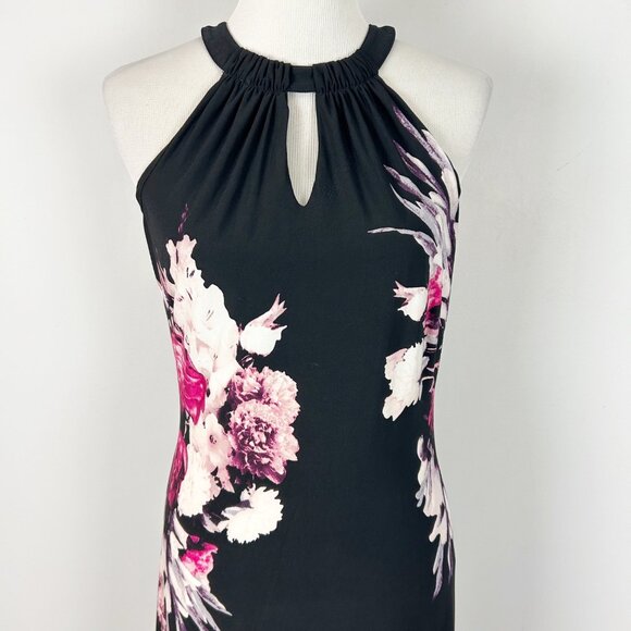 Y2K Cache Black Floral Halter Maxi Dress Wedding Party Tropical Size Medium Wome - Picture 2 of 5